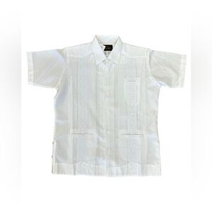 Men’s Linen White Guayabera with White Embroidery Short Sleeve